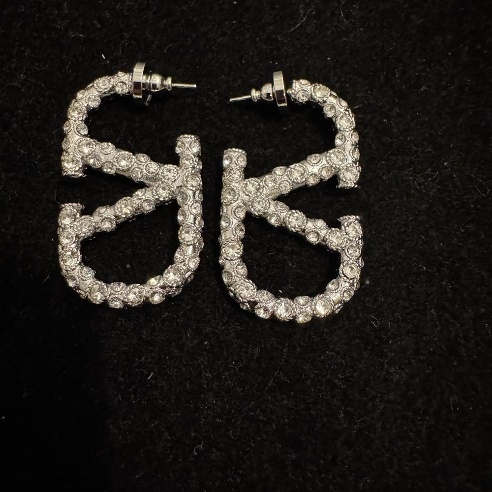 Valentino Silver Crystal Logo Earrings - Picture 2 of 6